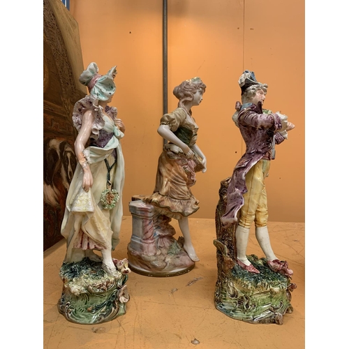 131 - THREE LARGE VINTAGE FIGURINES, TO INCLUDE A CAPODIMONTE EXAMPLE