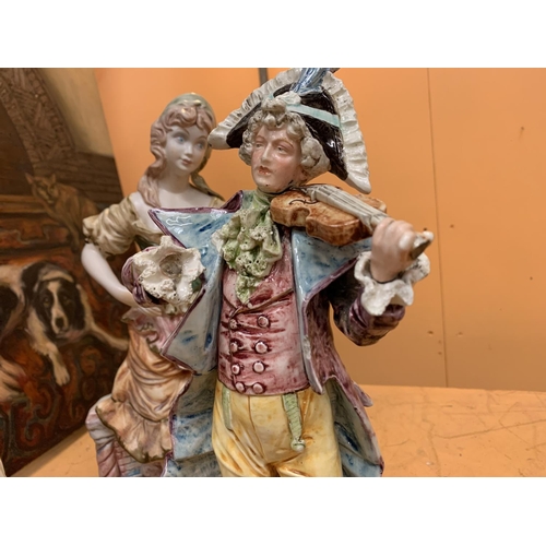 131 - THREE LARGE VINTAGE FIGURINES, TO INCLUDE A CAPODIMONTE EXAMPLE