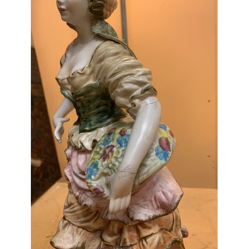 131 - THREE LARGE VINTAGE FIGURINES, TO INCLUDE A CAPODIMONTE EXAMPLE