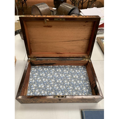 154 - A DECORATIVE INLAID WOODEN BOX WITH A MOTHER OF PEARL CENTRE 16