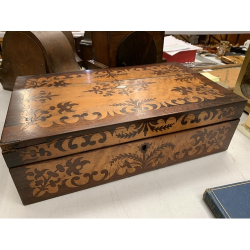 154 - A DECORATIVE INLAID WOODEN BOX WITH A MOTHER OF PEARL CENTRE 16