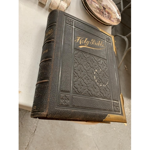 168 - A 19th CENTURY LEATHER AND BRASS BOUND ILLUSTRATED HOLY BIBLE IN VERY CLEAN CONDITION  TO INCLUDE IN... 