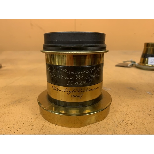 219 - A VINTAGE LONDON STEREOSCOPIC CO LTD BLACKBAND RD NO 88031 15X12 WIDE ANGLE RECTILINEAR 16667 BRASS ... 