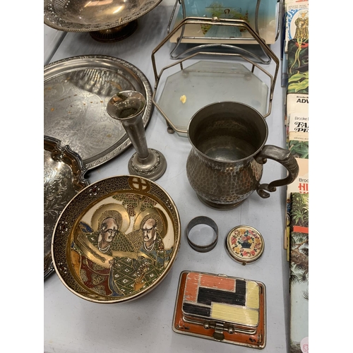 231 - AN ASSORTMENT OF VARIOUS ITEMS TO INCLUDE SILVER PLATE, AN ART DECO STYLE METAL TRINKET BOX, AN ORIE... 