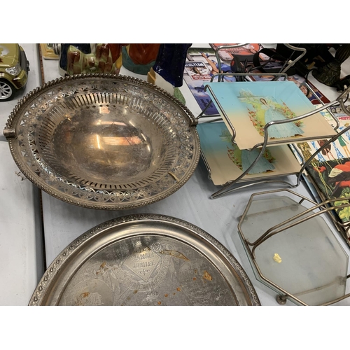 231 - AN ASSORTMENT OF VARIOUS ITEMS TO INCLUDE SILVER PLATE, AN ART DECO STYLE METAL TRINKET BOX, AN ORIE... 