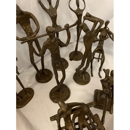 81 - A GROUP OF TEN BRONZE FIGURINES IN THE ABSTRACT FORM