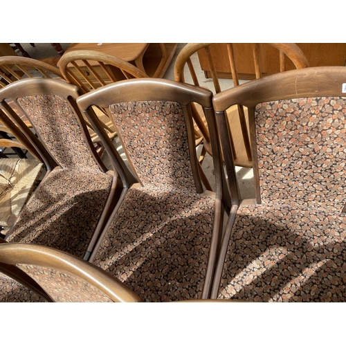 2058 - A SET OF SIX RETRO MID 20TH CENTURY BEECH DINING CHAIRS WITH UPHOLSTERED SEATS AND BACKS