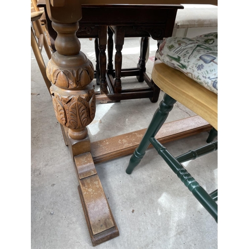 2059 - A LIGHT OAK REFECTORY STYLE DINING TABLE AND PAIR OF WINDSOR STYLE CHAIRS