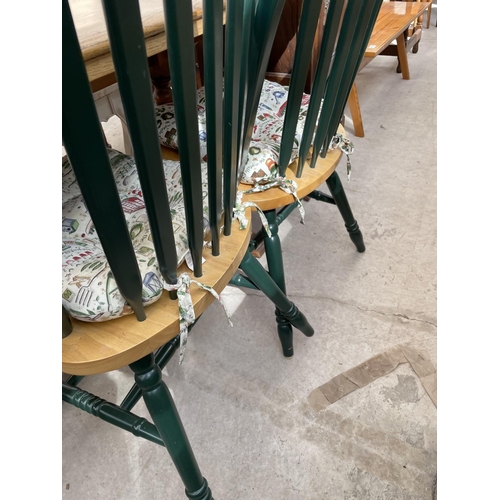 2059 - A LIGHT OAK REFECTORY STYLE DINING TABLE AND PAIR OF WINDSOR STYLE CHAIRS