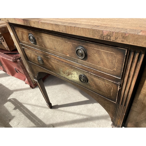 2082 - A GEORGIAN STYLE MAHOGANY AND CROSSBANDED SIDEBOARD BY RACKSTRAW ON TAPER LEGS 60