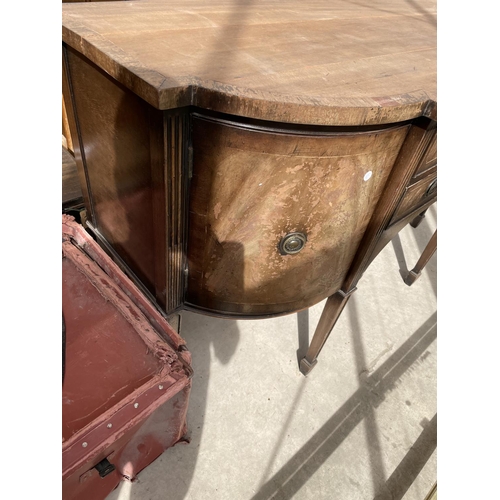 2082 - A GEORGIAN STYLE MAHOGANY AND CROSSBANDED SIDEBOARD BY RACKSTRAW ON TAPER LEGS 60