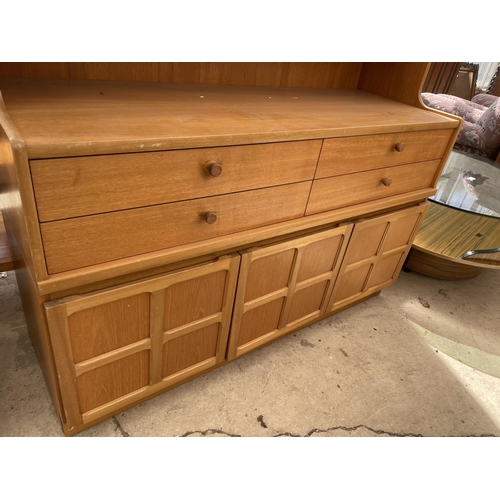 2100 - A RETRO 'NATHAN' TEAK LOUNGE UNIT ENCLOSING FOUR DRAWERS WITH THREE CUPBOARDS BELOW, THE UPPER PORTI... 