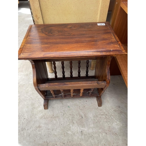 2132 - A HARDWOOD MAGAZINE RACK/TABLE AND AN OAK MAGAZINE RACK