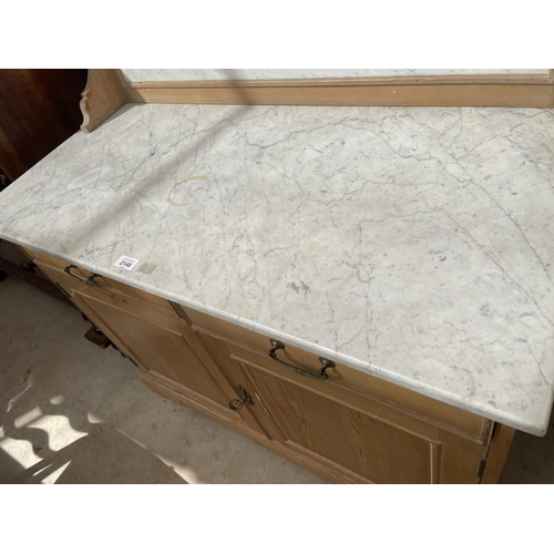 2148 - A VICTORIAN ASH MARBLE TOP CABINET WITH MARBLE BACK, 39