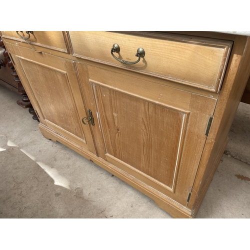 2148 - A VICTORIAN ASH MARBLE TOP CABINET WITH MARBLE BACK, 39