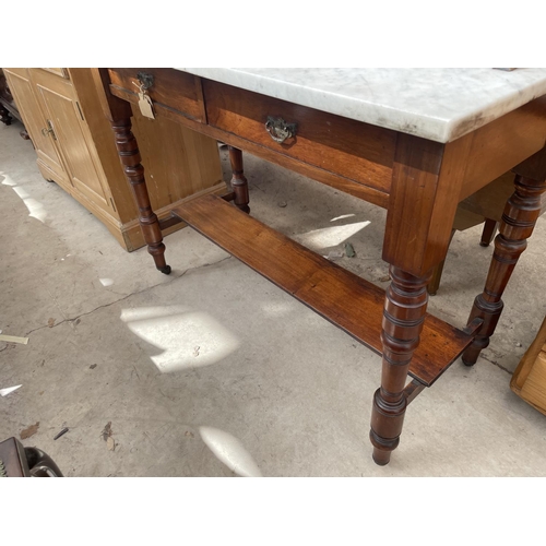 2149 - A VICTORIAN MARBLE TOP WASHSTAND WITH TILED BACK, 42