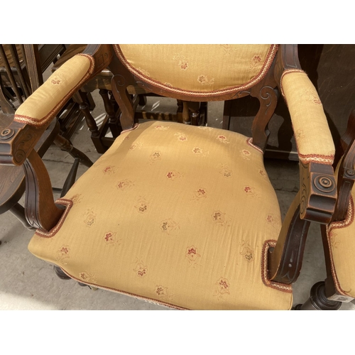 2156 - A VICTORIAN GENTLEMANS OPEN ARMCHAIR AND MATCHING LADIES NURSING CHAIR