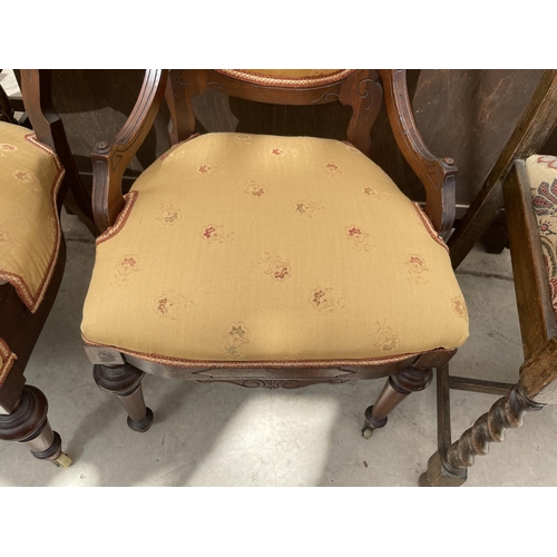 2156 - A VICTORIAN GENTLEMANS OPEN ARMCHAIR AND MATCHING LADIES NURSING CHAIR