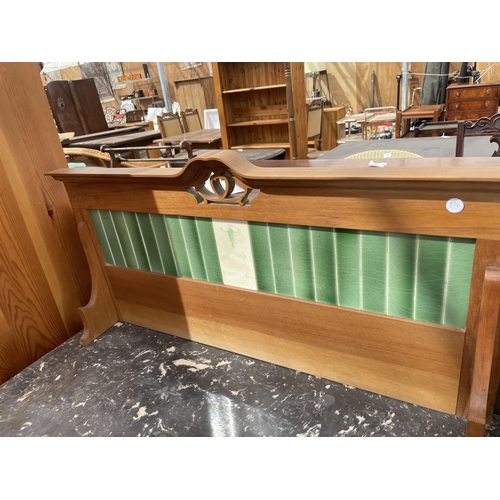 2174 - A VICTORIAN SATINWOOD WASHSTAND WITH MARBLE TOP AND TILED BACK, 36