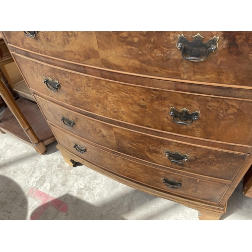 2183 - A REPRODUCTION BURR WALNUT CHEST OF FOUR DRAWERS, 31