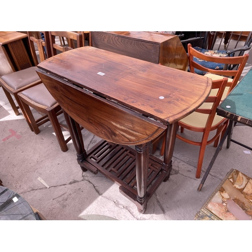 2188 - A 20TH CENTURY OVAL HARDWOOD GATELEG DINING TABLE, 36X34.5