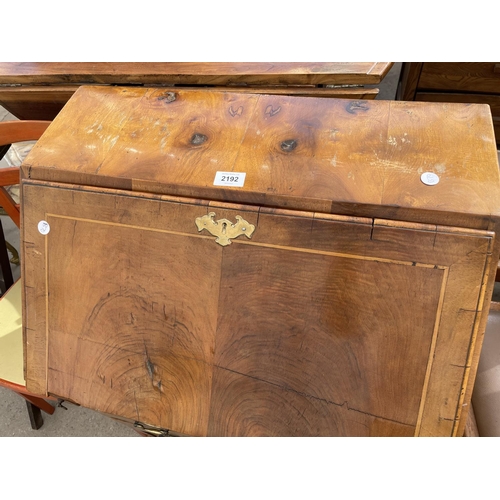 2192 - A GEORGIAN STYLE YEW WOOD BUREAU, 24