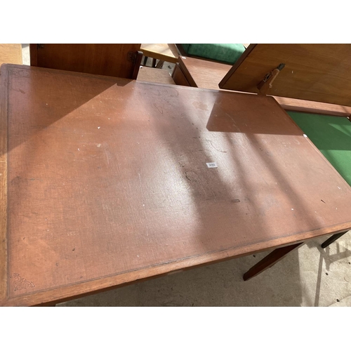 2193 - AN OFFICE TABLE WITH INSET TOP, STAMPED 'VICKERS - ARMSTRONG LTD, BARROW-IN-FURNESS' 1951 AND FOLDIN... 