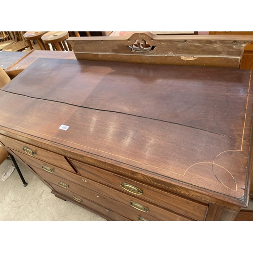 2200 - A 19TH CENTURY MAHOGANY AND INLAID CHEST OF TWO SHORT DRAWERS AND THREE LONG GRADUATED DRAWERS W: 48... 