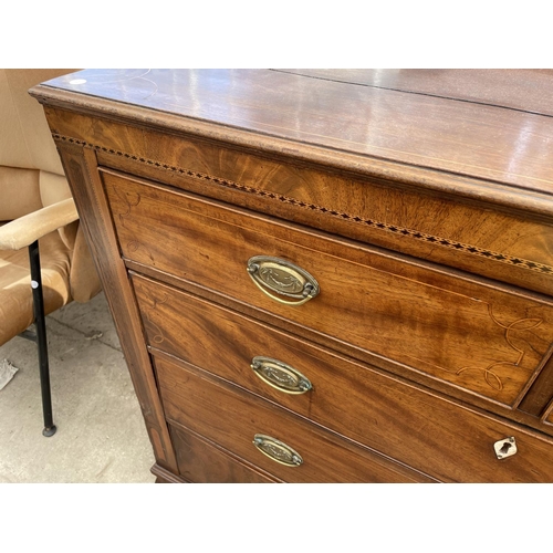 2200 - A 19TH CENTURY MAHOGANY AND INLAID CHEST OF TWO SHORT DRAWERS AND THREE LONG GRADUATED DRAWERS W: 48... 