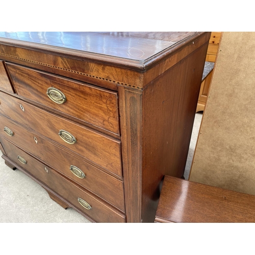 2200 - A 19TH CENTURY MAHOGANY AND INLAID CHEST OF TWO SHORT DRAWERS AND THREE LONG GRADUATED DRAWERS W: 48... 