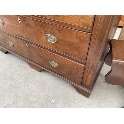 2200 - A 19TH CENTURY MAHOGANY AND INLAID CHEST OF TWO SHORT DRAWERS AND THREE LONG GRADUATED DRAWERS W: 48... 