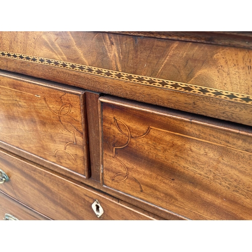 2200 - A 19TH CENTURY MAHOGANY AND INLAID CHEST OF TWO SHORT DRAWERS AND THREE LONG GRADUATED DRAWERS W: 48... 