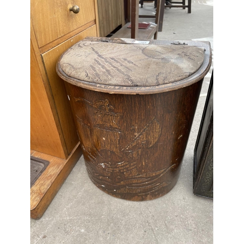 2204 - A 1950'S OTTOMAN/STOOL, LOW STOOL ON TURNED LEGS, EMBOSSED STICK STAND WITH FLORAL PANELS