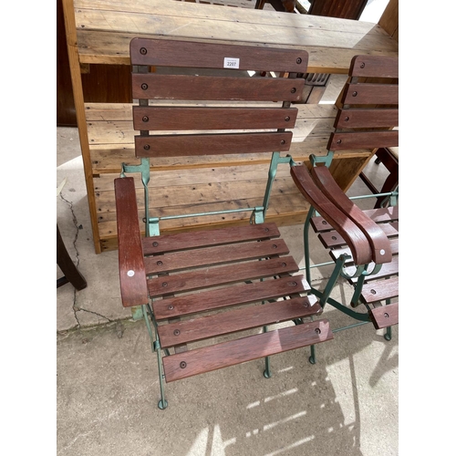 2207 - A PAIR OF FOLDING METALWARE GARDEN ELBOW CHAIRS