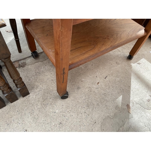 2221 - A RETRO TEAK TWO TIER TROLLEY, STAMPED HORNBAEK MOBELFABRIK, MADE IN DENMARK