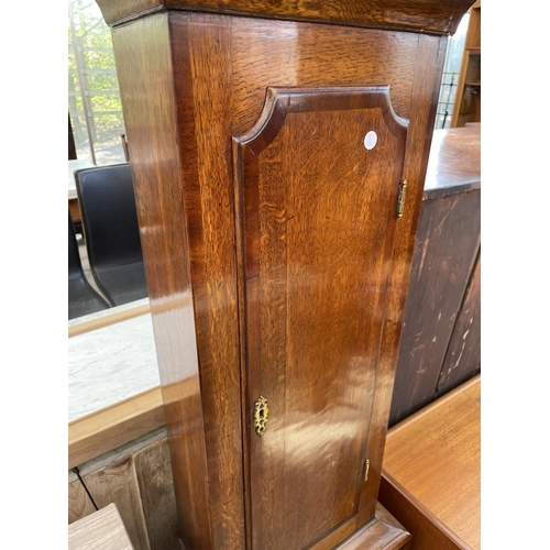 2227 - A 19TH CENTURY OAK AND CROSSBANDED THIRTY HOUR LONGCASE CLOCK WITH SQUARE ENAMEL DIAL DEPICTING BIRD... 