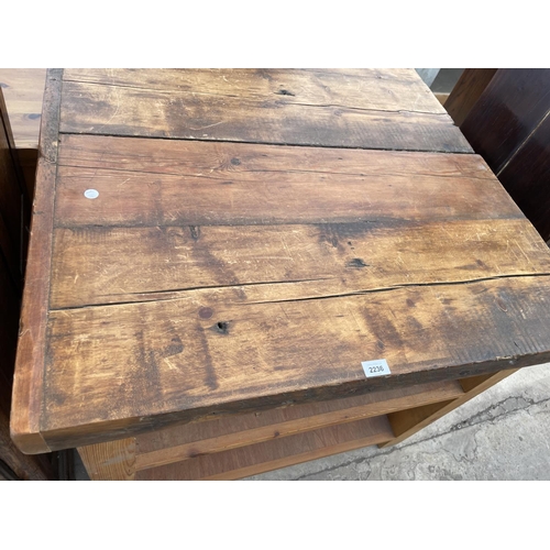 2236 - A KITCHEN BUTCHERS BLOCK TYPE THREE TIER TABLE, 38X35