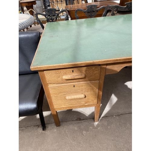 2252 - A 1950'S LIGHT OAK TWIN PEDESTAL OFFICE DESK, 60X36