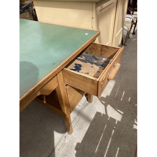 2252 - A 1950'S LIGHT OAK TWIN PEDESTAL OFFICE DESK, 60X36