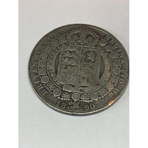 536 - A VICTORIAN SILVER HALF CROWN DATED 1890