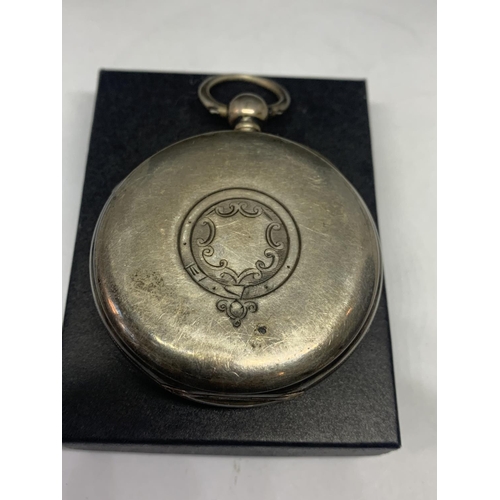 555 - A SILVER CHRONOGRAPH POCKET WATCH IN WORKING ORDER