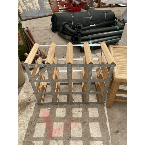 1660 - A WINE RACK AND A SMALL BAMBOO TABLE