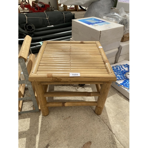 1660 - A WINE RACK AND A SMALL BAMBOO TABLE