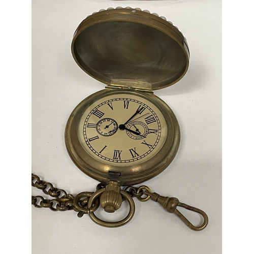 577 - A POCKET WATCH WITH AN ENAMEL AND PEARL DOUBLE SIDED CASE