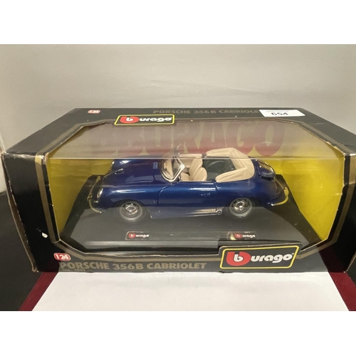 654 - A BOXED BURAGO PORSCHE 356B CABRIOLET CAR