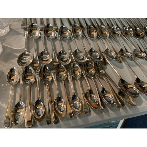 398 - A LARGE QUANTITY OF WALKER AND HALL BEAD EDGED  SHEFFIELD PLATED FLATWARE