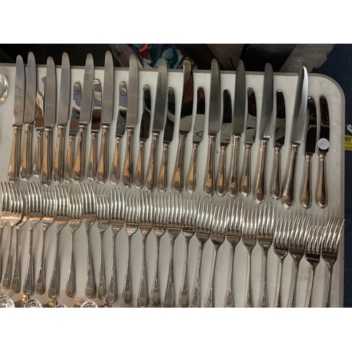 398 - A LARGE QUANTITY OF WALKER AND HALL BEAD EDGED  SHEFFIELD PLATED FLATWARE