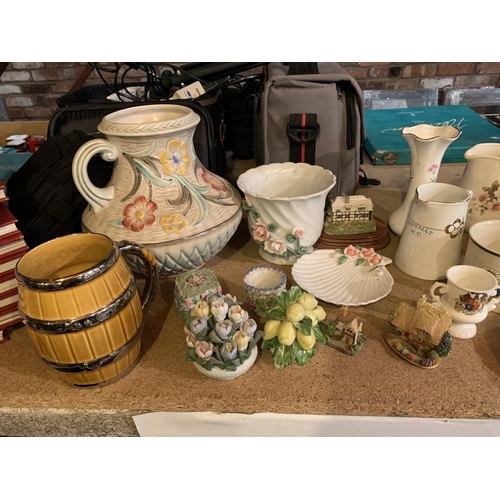 410 - A LARGE ASSORTMENT OF CERAMIC WARE TO INCLUDE TWO WADE BEER MUGS ETC