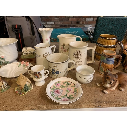 410 - A LARGE ASSORTMENT OF CERAMIC WARE TO INCLUDE TWO WADE BEER MUGS ETC