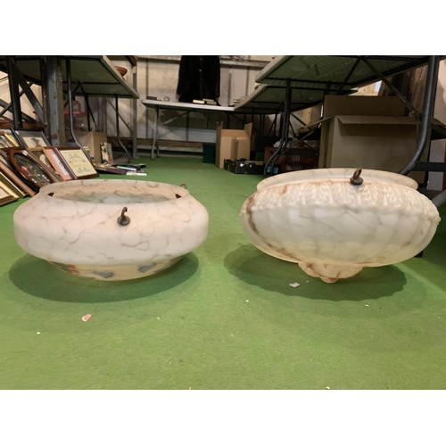 414 - A PAIR OF VINTAGE OPAQUE GLASS LIGHT SHADES